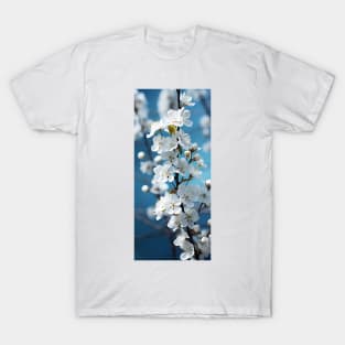 Soft white flowers against turquoise sky sets a peaceful and romantic mood T-Shirt